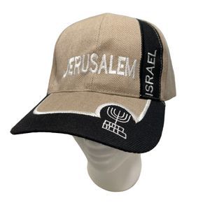 Jerusalem Israel Menorah Black Khaki Brown Baseball Cap Hat Embroidered